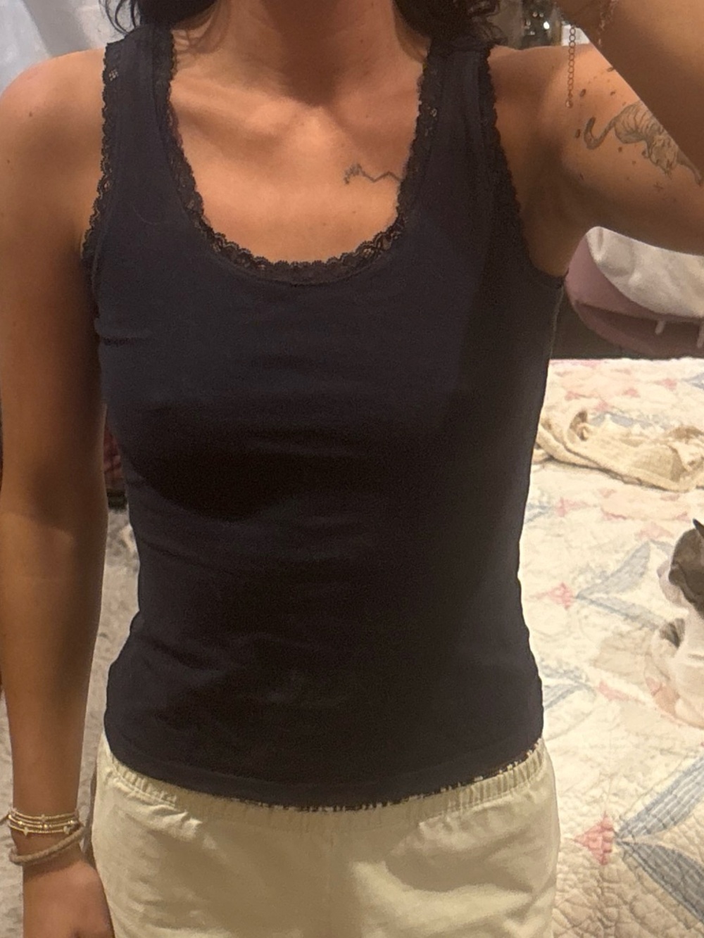 Black Lace-Trim Tank Top - Women